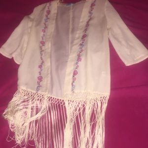 white with floral design hippie kimono