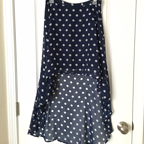 Hi-Low Navy skirt polka dots - Picture 1 of 1