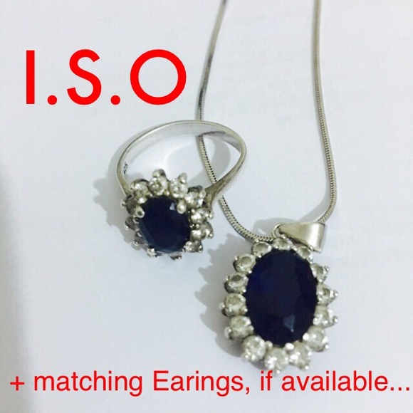 Blue Sapphire .925 Silver Ring Neklace Earings Set