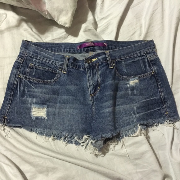 Blue ripped denim shorts