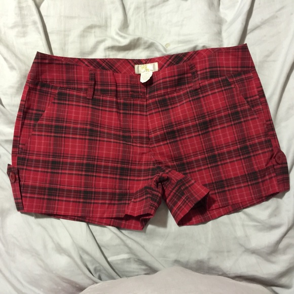 Red plaid shorts