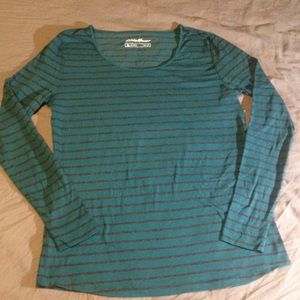 Eddie Bauer, L/S w/ teal w/stripes, women's L, new