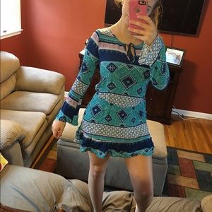 Blue patterned mini dress