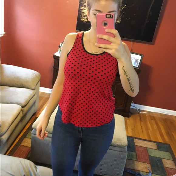 Red and black polka dot tank top