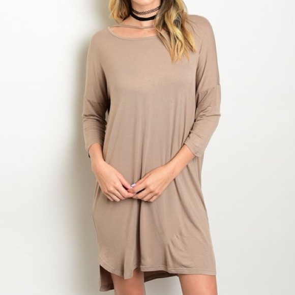 ❗️CLEARANCE❗️Light Mocha Jersey Knit Dress - Picture 2 of 4