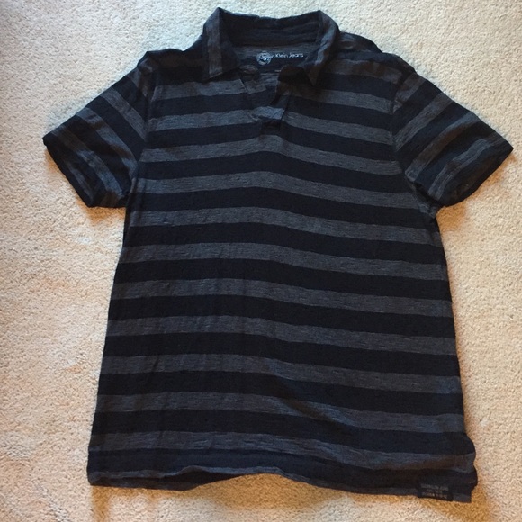 Calvin Klein Black and Grey Striped Polo