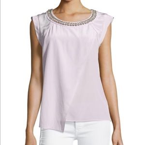 Rebecca Taylor Embellished Silk Top in Lilac