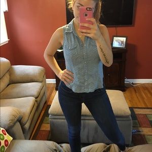 Denim polka dot tank top
