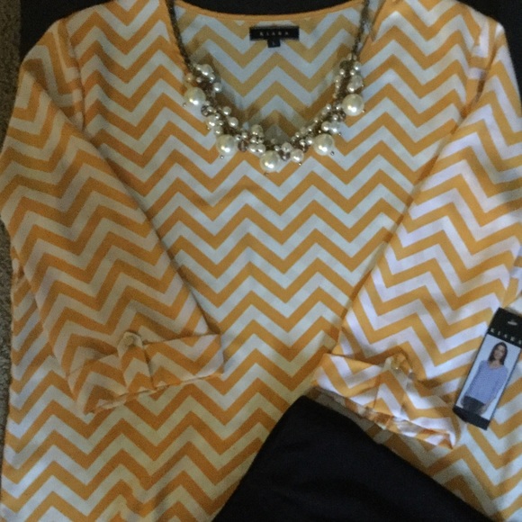 KIARA Tops - Amber/Gold and White Chevron Blouse by KIARA