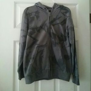 Boy's gray hooded sweatshirt.