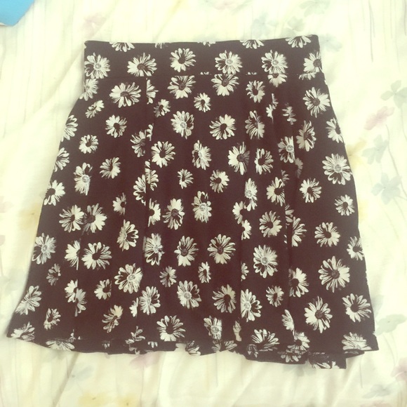 Black And White Floral Skater Skirt