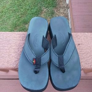 Black Rainbow Platform Flip Flips, Size Small