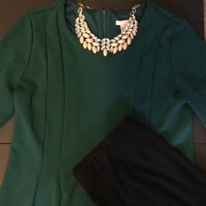 H&M Deep Green Pleated Peplum Blouse