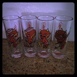 Set of 4 Ed Hardy devil shot glasses