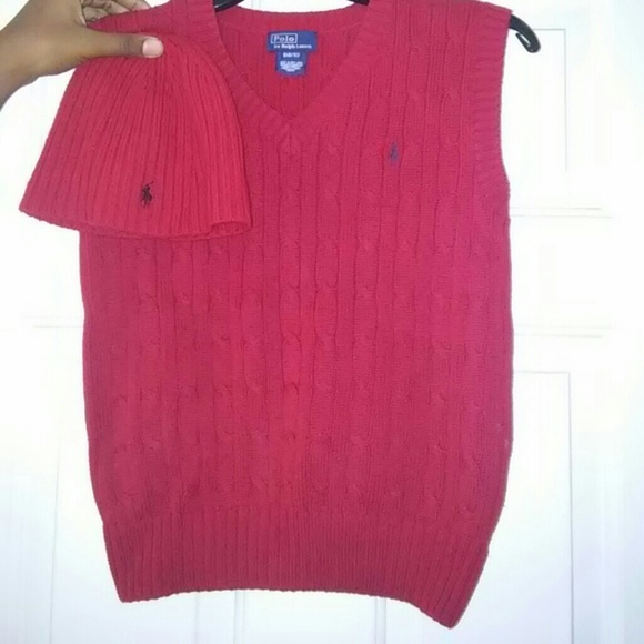 Red Polo sweater vest w/matching hat