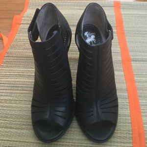 Black Leather Cut out open toed shoe boot;)