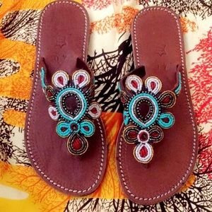African Genuine Leather handmade Beaded Sandals