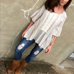 5⭐️Host Pick Blue Denim & Lace BabyDoll Top