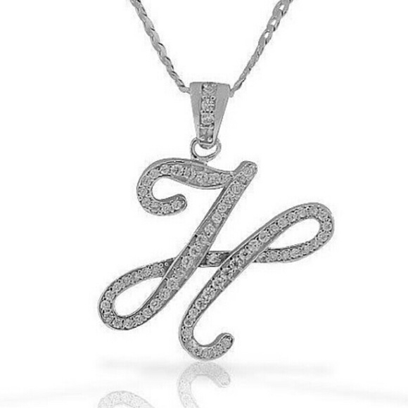 White CZ Initial H Necklace with 18 Inch Chain