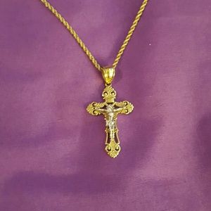 10k yellow and white gold cross necklace