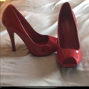 Red peep toe heels