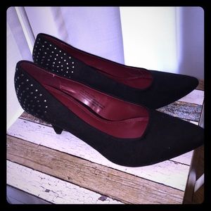 Maurice's black suede studded heels