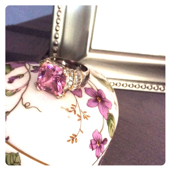 Two tone gold and silver ring with pink stone