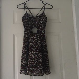 Black floral cut out dress.