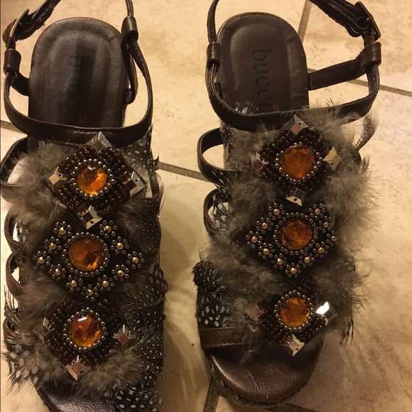 NEVER WORN!!! Buckle Feather Wedges!