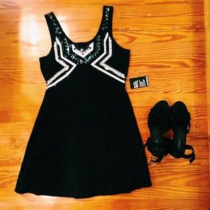 Black Sequin Express Skater Dress