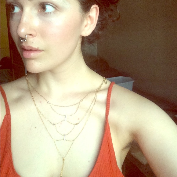 Double lariat gold necklace