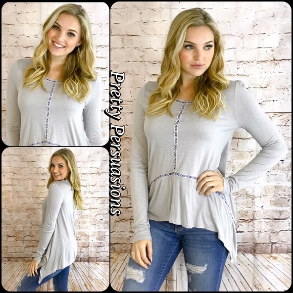 CLEARANCE‼️Gray Purple Trim Shark Bite Hem Tunic - Picture 2 of 4