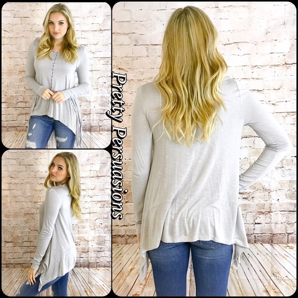 CLEARANCE‼️Gray Purple Trim Shark Bite Hem Tunic - Picture 4 of 4