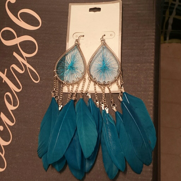 Turquoise Feather Earrings
