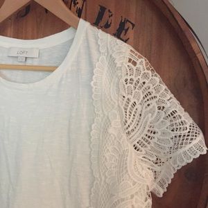 LOFT Lace Sleeve tee Ivory