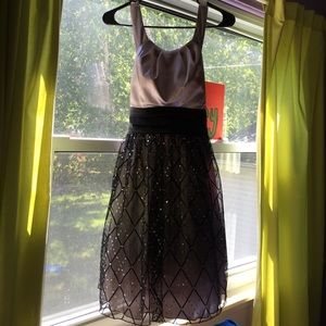 black, silver, and purple formal dress