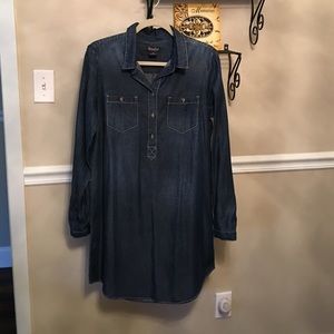 Lucky Brand Girls Denim Western A-Line Dress Blue Pearl Snap Pockets Cotton M