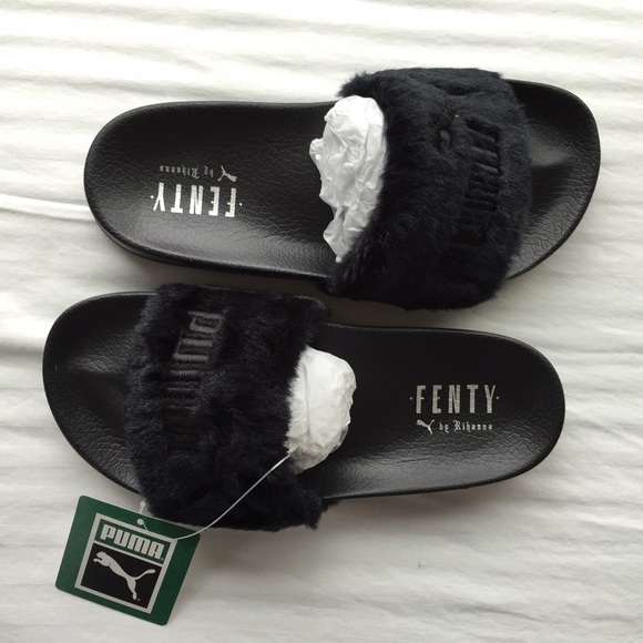 Puma x Fenty Black Fur Slides - Picture 2 of 4