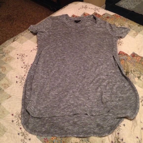 Gray and white shirt.