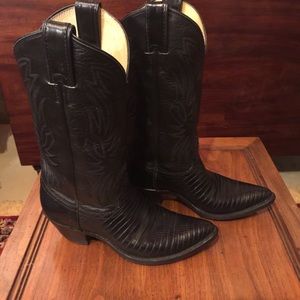 Justin Black lizard/ kid leather cowgirl boots