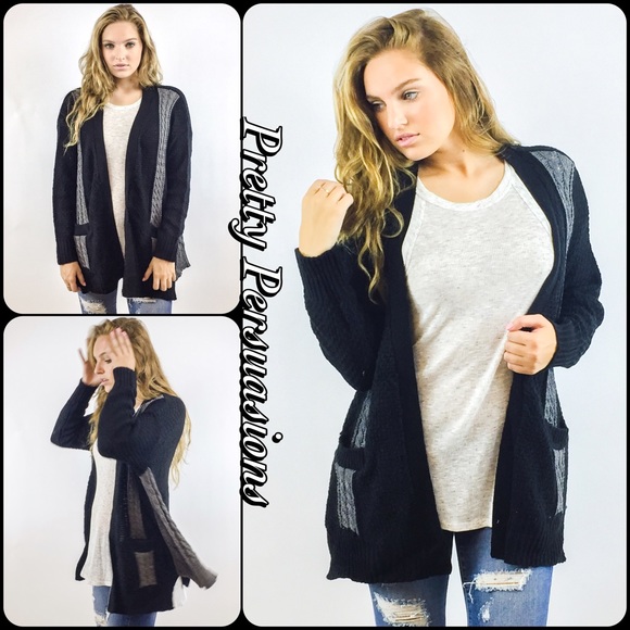 SEE NEW LISTING ❤️ Black & Gray Open Front Slouchy Cardigan - Picture 2 of 4