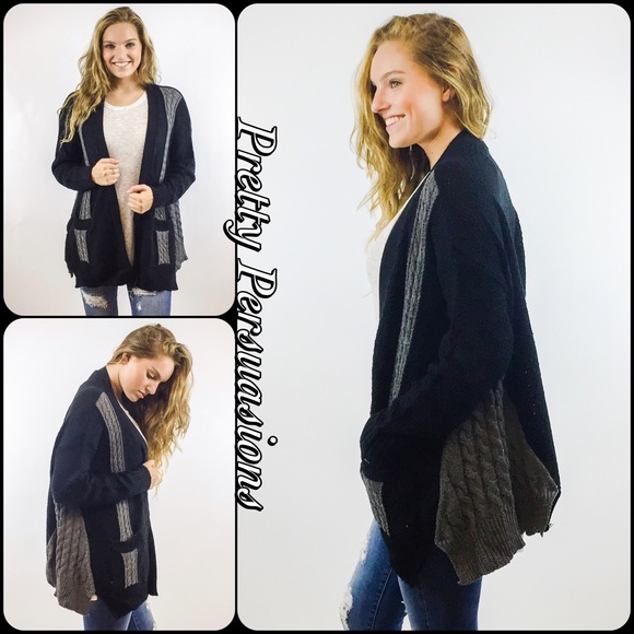 SEE NEW LISTING ❤️ Black & Gray Open Front Slouchy Cardigan - Picture 3 of 4