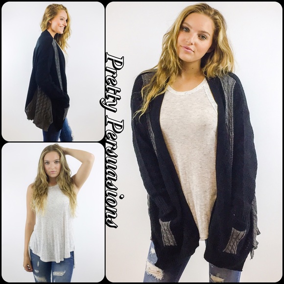 SEE NEW LISTING ❤️ Black & Gray Open Front Slouchy Cardigan - Picture 4 of 4