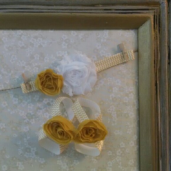 Yellow & White Chevron Headband & Barefoot Sandals