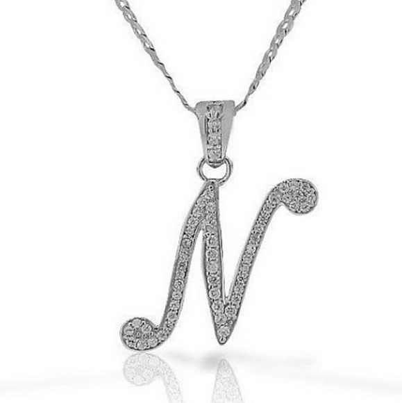 Letter N Cursive Initial Cz Pendant - image 1