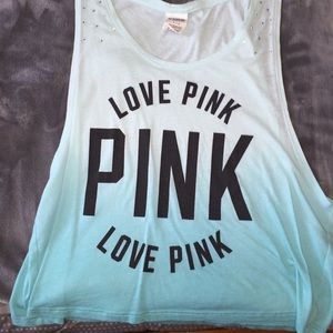 Blue ombré PINK tank top w/ sequences