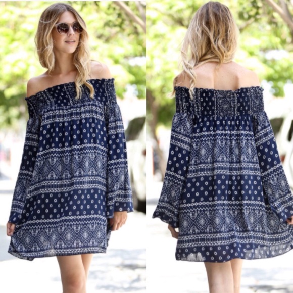 ❣LAST-XS/S❣ Gorg Boho Scrunch Off Shoulder Dress - Picture 2 of 3