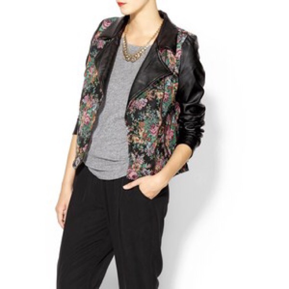 Tinley Road floral jacquard vegan moto jacket