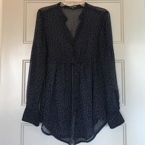 Sheer V-Neck Button-Down