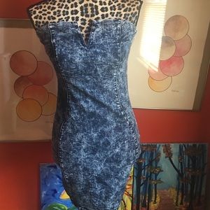 Denim Blue Strapless Stretch Dress